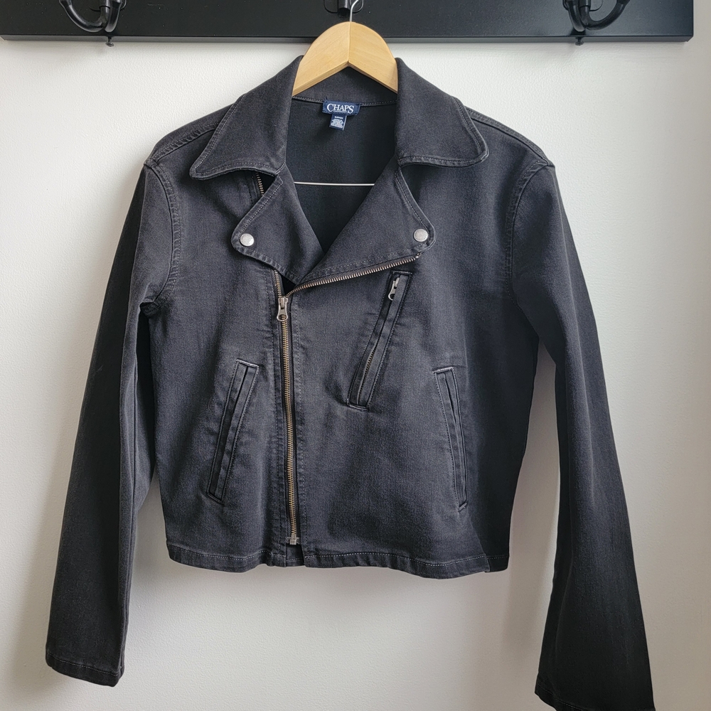 Chaps Women's Dark Gray Jean Moto Jacket